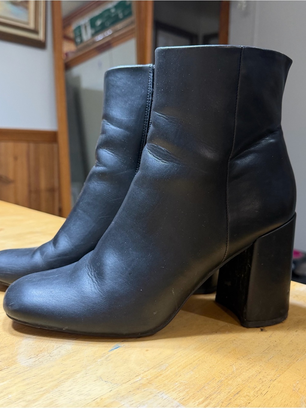 Madden Girl Black Leather Block Heel Ankle Boots - Women's